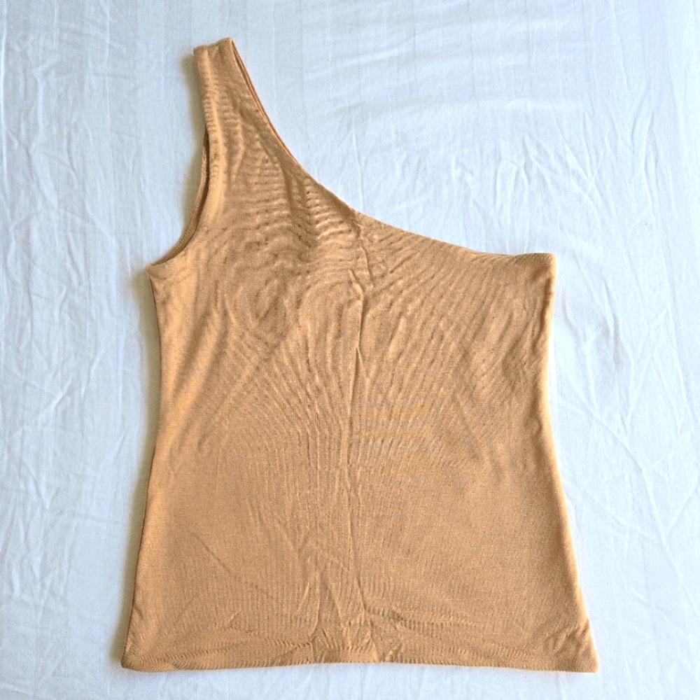 J. Crew FormKnit One shoulder sleeveless XS caramel tan camel brown top seamless